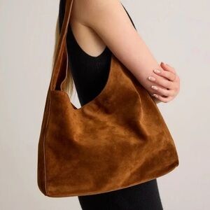 Quince Italian Suede Slouchy Shoulder Bag in Whiskey